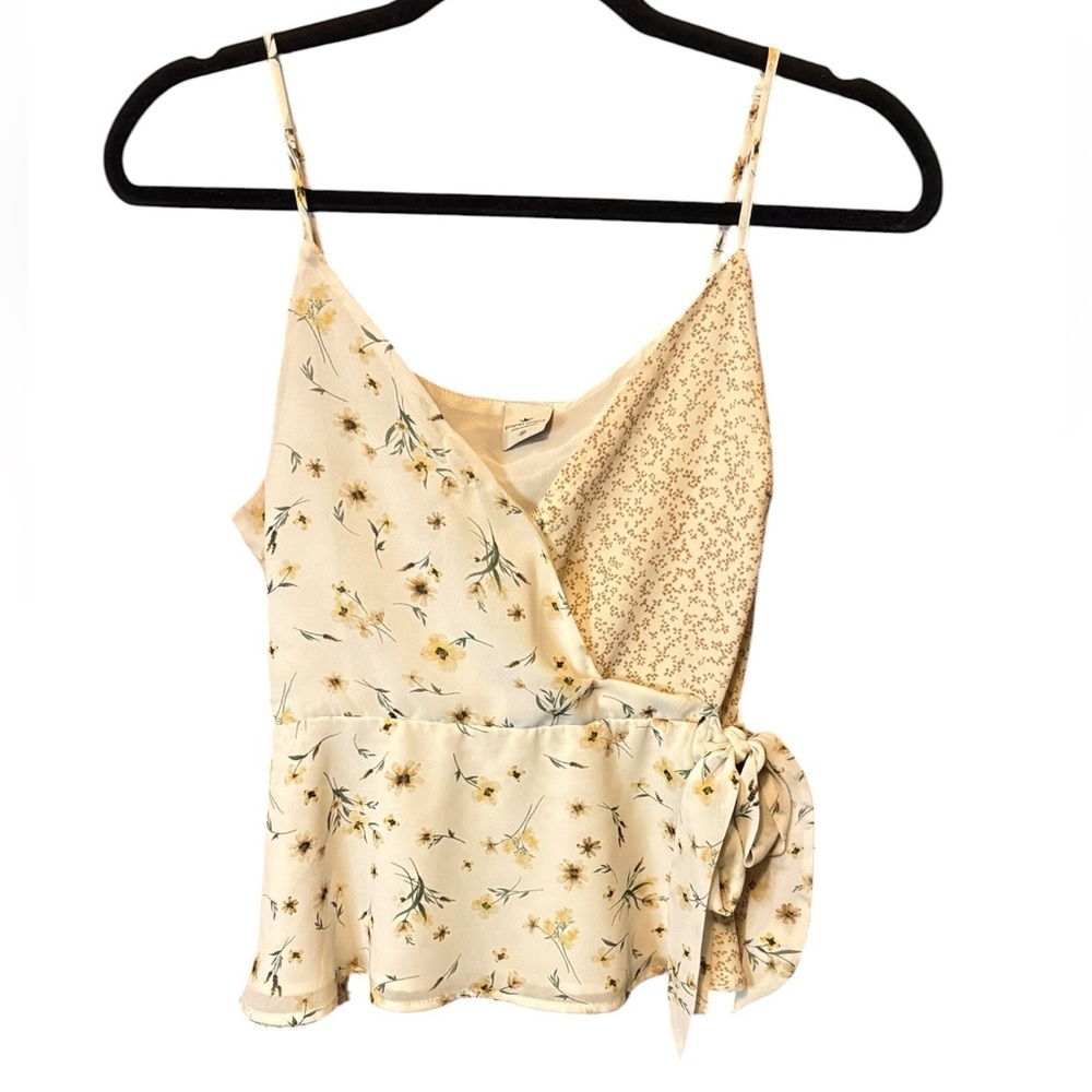 Paper Crane Anthropologie Floral Wrap Tank Medium Tie Front Chiffon Cottagecore - Picture 5 of 10